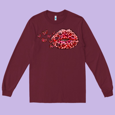 Kiss With Leopard And Hearts Long Sleeve Tee Designed By Ranaportraitstore