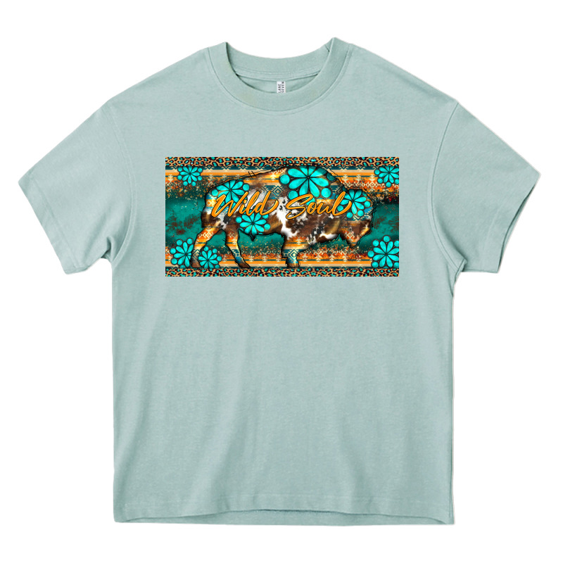Western  Bison Wild Soul Turquoise's Gemstones  License Plate Template Heavy Core Tee by BarkalooDesign | Teevron