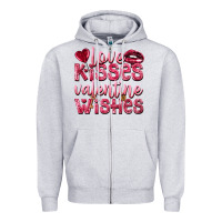Heather Grey Love kisses Valentine wishes Valentine's Day Zipper Hoodie - HowdyJamesFarm