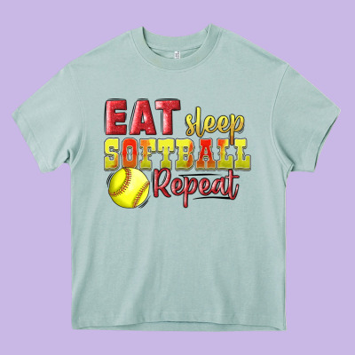 Eat Sleep Softball Repeat Heavy Core Tee Designed By Lillyallendesigns
