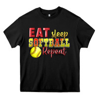 Black Eat Sleep Softball Repeat Heavy Core Tee - LillyAllenDesigns