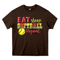 Chocolate Brown Eat Sleep Softball Repeat Heavy Core Tee - LillyAllenDesigns