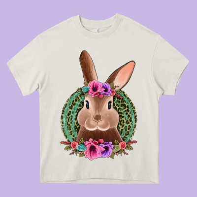 Western Leopard And Flowers Easter Bunny Heavy Core Tee Designed By Jasminsmagicworld
