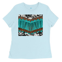 Baby Blue western cowhide leopard turquoise fringed Ladies Tee - BarkalooDesign