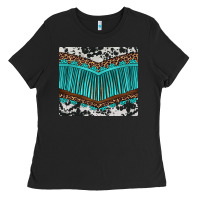 Black western cowhide leopard turquoise fringed Ladies Tee - BarkalooDesign