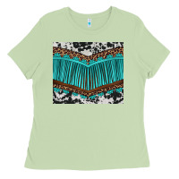 Matcha western cowhide leopard turquoise fringed Ladies Tee - BarkalooDesign