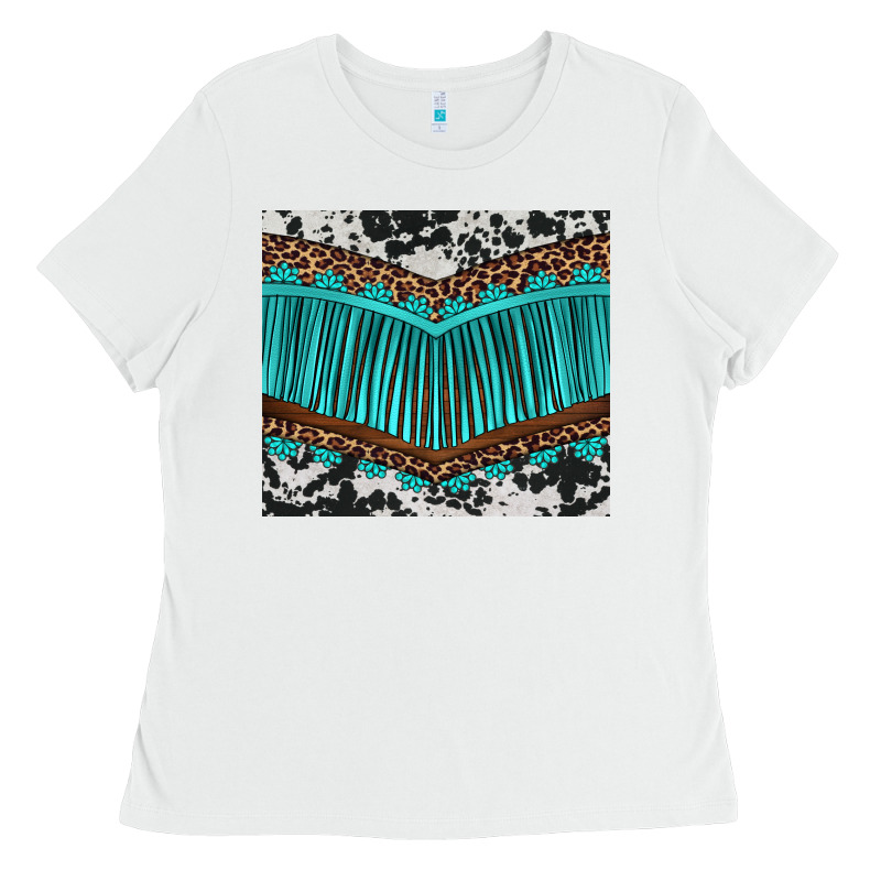 Western Cowhide Leopard Turquoise Fringed Ladies Tee by BarkalooDesign | Teevron