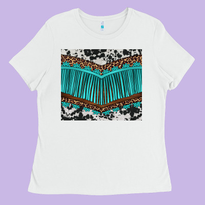 Western Cowhide Leopard Turquoise Fringed Ladies Tee Designed By Barkaloodesign