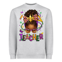 Heather Grey mardi gras teacher afro messy bun Heavyweight Sweatshirt - texasbilliewilder