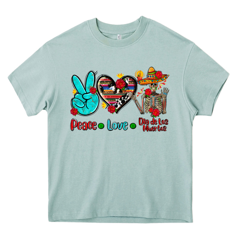 Peace Love Dia De Los Muertos Heavy Core Tee by AdoDesignShop | Teevron