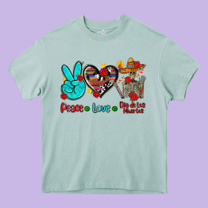 Peace Love Dia De Los Muertos Heavy Core Tee Designed By Adodesignshop