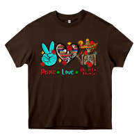 Chocolate Brown peace love dia de los muertos Heavy Core Tee - AdoDesignShop