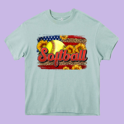 Western American Flag Softball Heavy Core Tee Designed By Lillyallendesigns