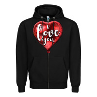 Black I love you heart balloon Valentine's Day Zipper Hoodie - HowdyJamesFarm