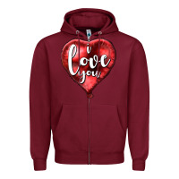 Burgundy I love you heart balloon Valentine's Day Zipper Hoodie - HowdyJamesFarm