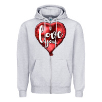 Heather Grey I love you heart balloon Valentine's Day Zipper Hoodie - HowdyJamesFarm
