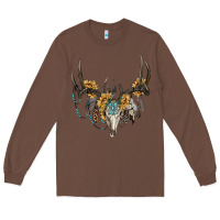 Chestnut boho deer skull sunflowers and gemstone Long Sleeve Tee - RanaPortraitStore