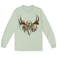 Matcha boho deer skull sunflowers and gemstone Long Sleeve Tee - RanaPortraitStore