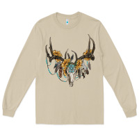 Mushroom boho deer skull sunflowers and gemstone Long Sleeve Tee - RanaPortraitStore
