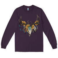 Plum boho deer skull sunflowers and gemstone Long Sleeve Tee - RanaPortraitStore