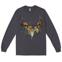Smoke boho deer skull sunflowers and gemstone Long Sleeve Tee - RanaPortraitStore