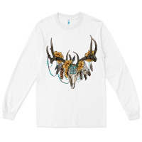 White boho deer skull sunflowers and gemstone Long Sleeve Tee - RanaPortraitStore