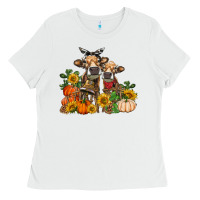 White Fall heifer cows Ladies Tee - RanaPortraitStore