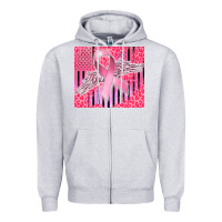 Heather Grey cancer awareness american flag Zipper Hoodie - CowGirlArtShop