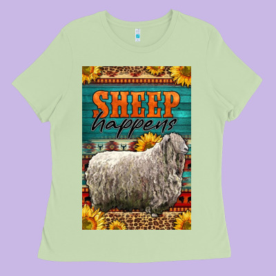 Western Sheep Happens Sunflowers Ladies Tee Designed By Lillyallendesigns