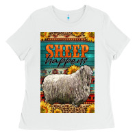 White Western Sheep Happens Sunflowers Ladies Tee - LillyAllenDesigns