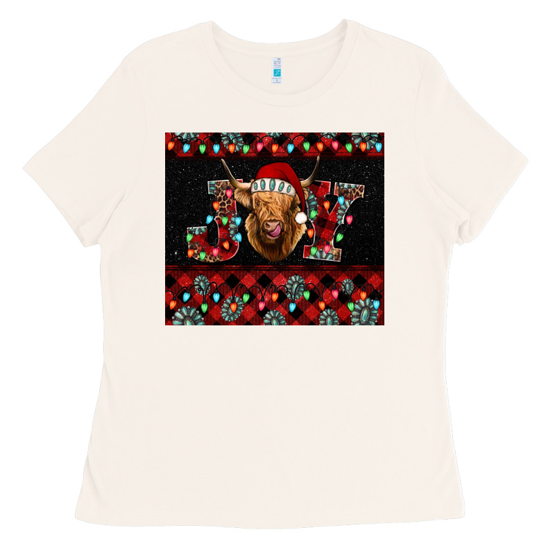 Highland Cow Joy Christmas Ladies Tee by BarkalooDesign | Teevron