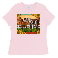 Bubblegum Pink Western Ranch Horses Ladies Tee - LillyAllenDesigns