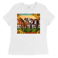 White Western Ranch Horses Ladies Tee - LillyAllenDesigns