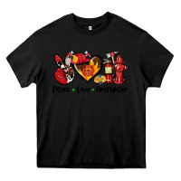 Black peace love firefighter Heavy Core Tee - AdoDesignShop