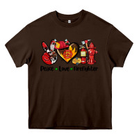 Chocolate Brown peace love firefighter Heavy Core Tee - AdoDesignShop