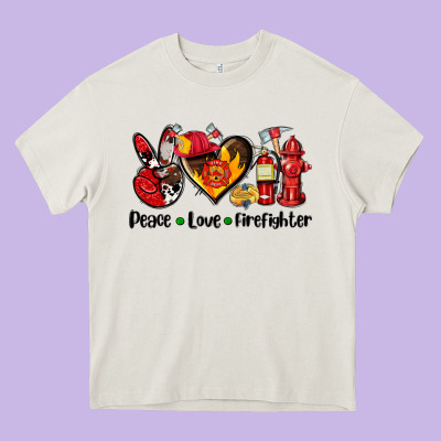 Peace Love Firefighter Heavy Core Tee Designed By Adodesignshop
