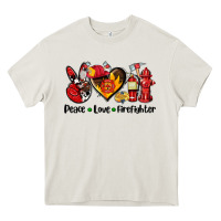 Cream peace love firefighter Heavy Core Tee - AdoDesignShop