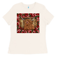 Bone Christmas highland cow with candy canes Ladies Tee - BarkalooDesign