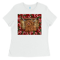White Christmas highland cow with candy canes Ladies Tee - BarkalooDesign