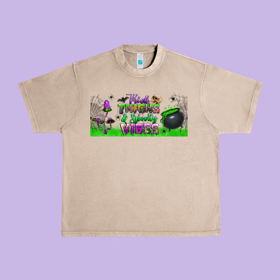 Thick Thighs And Spooky Vibes Libbey Glass Urban Heavy Tee Designed By Bundleandbundleshop
