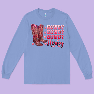 Howdy Howdy Howdy Honey With Cowgirl Boots Long Sleeve Tee Designed By Ranaportraitstore