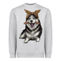 Heather Grey alaskan husky with bandeau Heavyweight Sweatshirt - texasbilliewilder