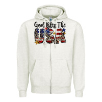 Oatmeal Heather god bless the usa Zipper Hoodie - CowGirlArtShop