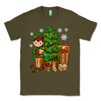 Army Green Christmas Elf With Gift Classic Tee - BundleAndBundleShop