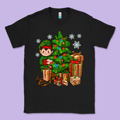 Christmas Elf With Gift Classic Tee Designed By Bundleandbundleshop