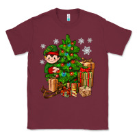 Burgundy Christmas Elf With Gift Classic Tee - BundleAndBundleShop