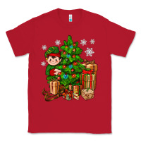 Red Christmas Elf With Gift Classic Tee - BundleAndBundleShop