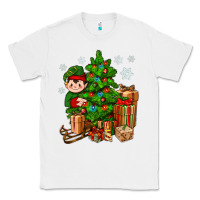 White Christmas Elf With Gift Classic Tee - BundleAndBundleShop