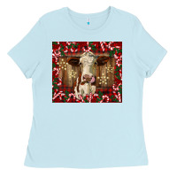 Baby Blue christmas heifer with candy canes Ladies Tee - BarkalooDesign