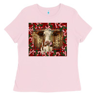 Bubblegum Pink christmas heifer with candy canes Ladies Tee - BarkalooDesign